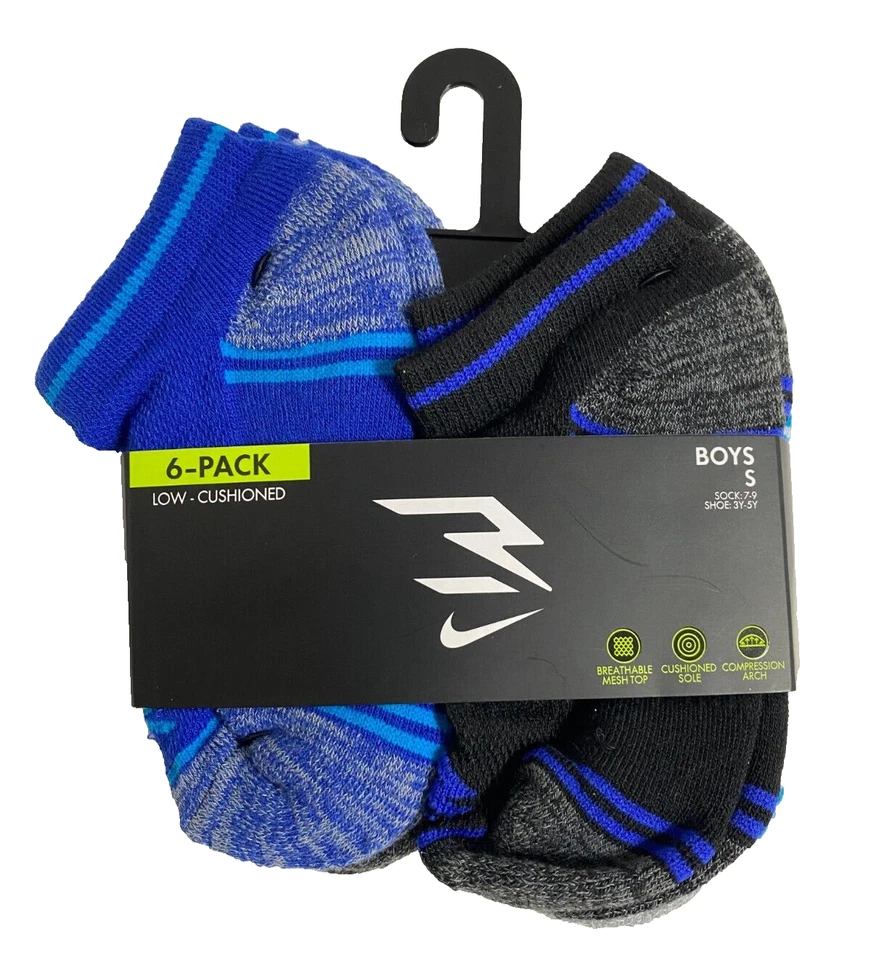 12 pares de meias masculinas Nike Low Cut tamanho pequeno 7-9 SAPATO TAMANHO 3Y-5Y NOVO COM ETIQUETAS azul - Imagem 3 de 3