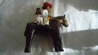 Brazilian Folk Art Pottery Figurines BRIDE&GROOM HORSEBACK Signed--VINTAGE