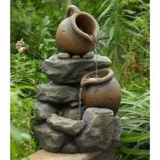 3 Tier Pots Jugs Garden Fountain Outdoor Decor w/ Water Pump 21" Tall Patio Deck