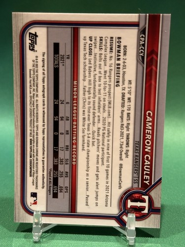 2022 Bowman Chrome Cameron Cauley Atomic Refractor /100 Auto CPA-CCY Rookie RC - Picture 2 of 2
