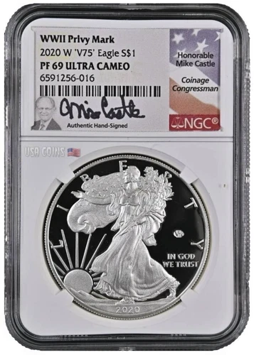 2020-W 1 Oz Silver $1 75TH ANNIV END OF WORLD WAR II EAGLE NGC PF69UCAM V75 Coin