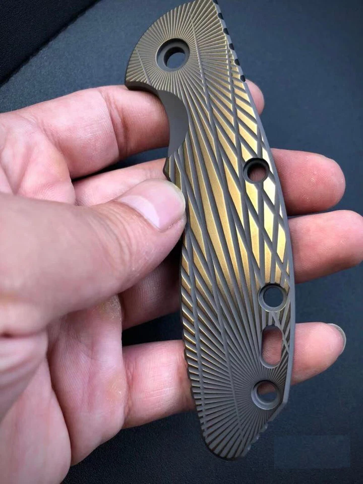 "Escala de mango Radial Stria TC4 negra y dorada para cuchillos Rick Hinderer XM18 3,5""" Foto 2 de 2