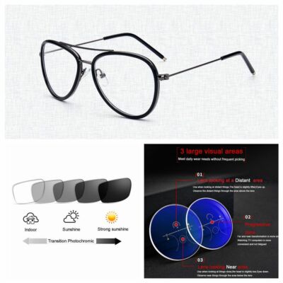 Men Multifocal Progressive Photochromic Alloy Vintage Reading Glass  +1.0 ~+3.0
