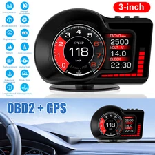 OBD2+GPS Car HUD Gauge Head Up Digital Display Speedometer Turbo RPM Temp Alarm