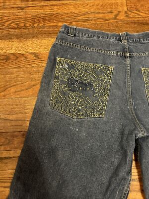 Johnny Blaze Embroidered Mens Wide Leg Denim Shorts Size 40- Baggy