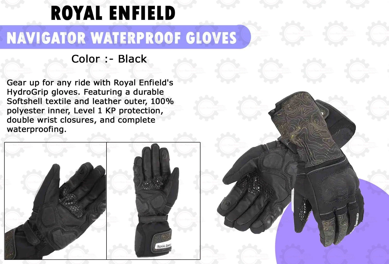 ROYAL ENFIELD "NAVIGATOR BLACK WATERPROOF GLOVES"
