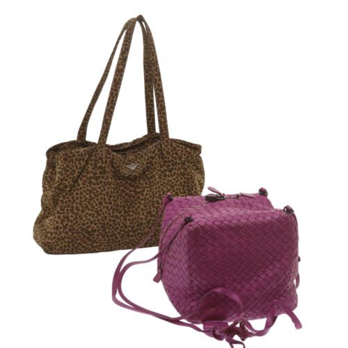 BOTTEGA VENETA INTRECCIATO Shoulder Bag Leather 2Set Purple Brown Auth bs11983 - Afbeelding 1 van 24