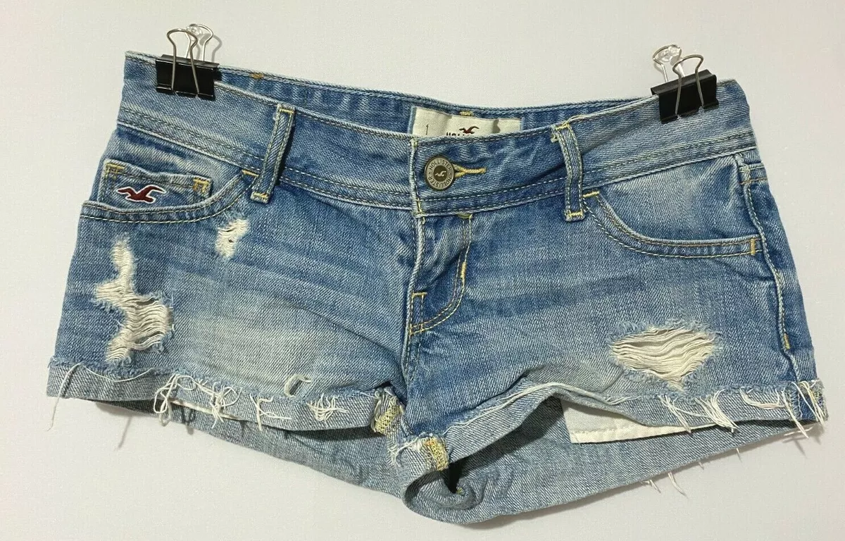 Hollister girls ripped blue denim shorts 100 cotton size 1 w 2.5