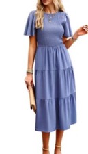 Summer Casual Dresses for Women with Pocket Smocked Short Sleeve Crewneck...