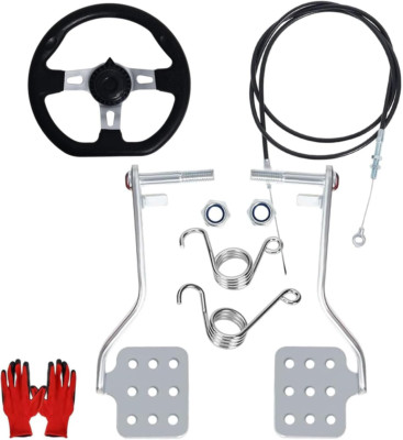Go Kart Brake Throttle Pedals with Automotive Steering Wheels, Upgrade 71'' Cable