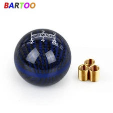 Universal Carbon Fiber Ball Manual MT Gear Shift Shifter Knob W/Blue Stripe