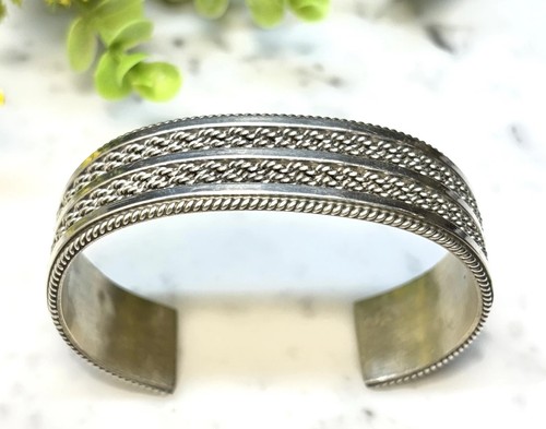 Tahe Navajo .925 Sterling Silver 18mm Twisted Rope Cuff Bracelet 6.75” Long 43g