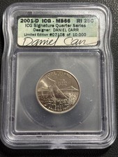 ICG MS66 2001-D Rhode Island State Quarter - Série Signature Daniel Carr
