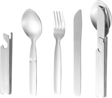 4 in 1 Camping Utensil Set Stainless Steel Folding Knife Fork Spoon Bottle Opene