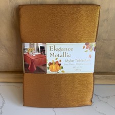 Elegance Autumn/Fall Metallic Tablecloth Fabric 60" x 120" Oblong Orange/Bronze