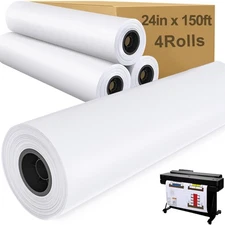 Plotter 24" x 150', 2" Core 4.2 mil - 80 g/m² 20lb Bond Tracing Roll for Wide...
