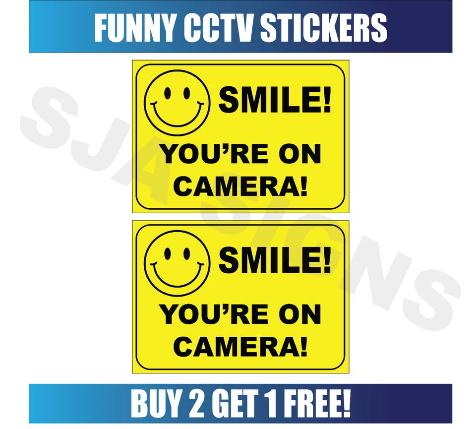 SJA SIGNS 2 x SMILE YOU'RE ON CAMERA - FUNNY CCTV A5 STICKERS VINYL