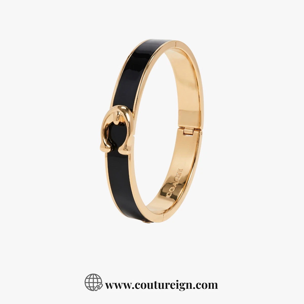 Coach Quilted Enamel Bangle Bracelet in Cream & Black With Box and Bag COACH BLACK/ GOLD HEART AND STAR ENAMEL BANGLE MSRP 118.00  main image 3