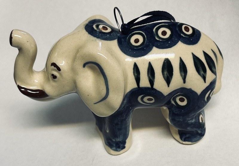 Lovely Polish Pottery Elephant Ornament Trunk Up!