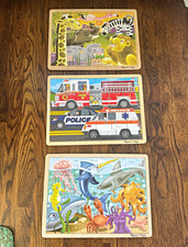 Melissa Doug Wooden Jigsaw Puzzle Lot of 3 Safari Vehicles Ocean