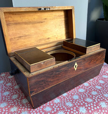 Antique C.1820 Georgian Rosewood & Satinwood Inlay Sarcophagus Shaped Tea Caddy