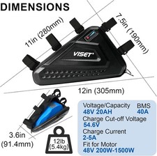 48V 20Ah Lithium Battery Pack with 40A BMS Waterproof Bag for 200W-1500W Motors