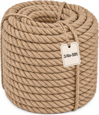 Twisted Manila Jute Rope 3/4 in x 50 ft Natural Thick Hemp Rope for Crafts, Na