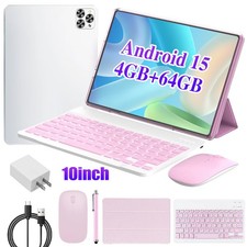Kids Tablet 10.1" Android 15 64GB Storage Quad-Core Dual Camera WIFI, Pink Kit