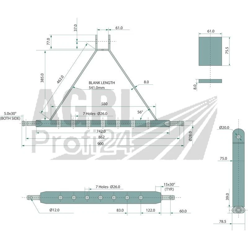 Schlepperdreieck Dreipunkt Kat 2 900mm für Unimog Schlepper Traktor - Bild 2 von 2