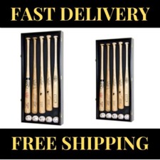 5 Baseball Bat Display Case Black Wall Mounted MLB Ball Frame Cabinet Shadow Box