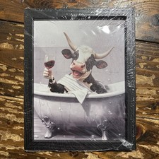 Funny Black and White Cow Wall Decor Bathroom Art Framed 10 X 8 Inch Cow Print