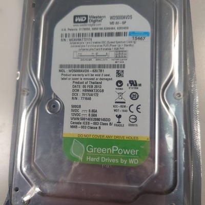 Western Digital AV 500GB SATA 3, 3,5 Zoll Interne Festplatte (WD5000AVDS)