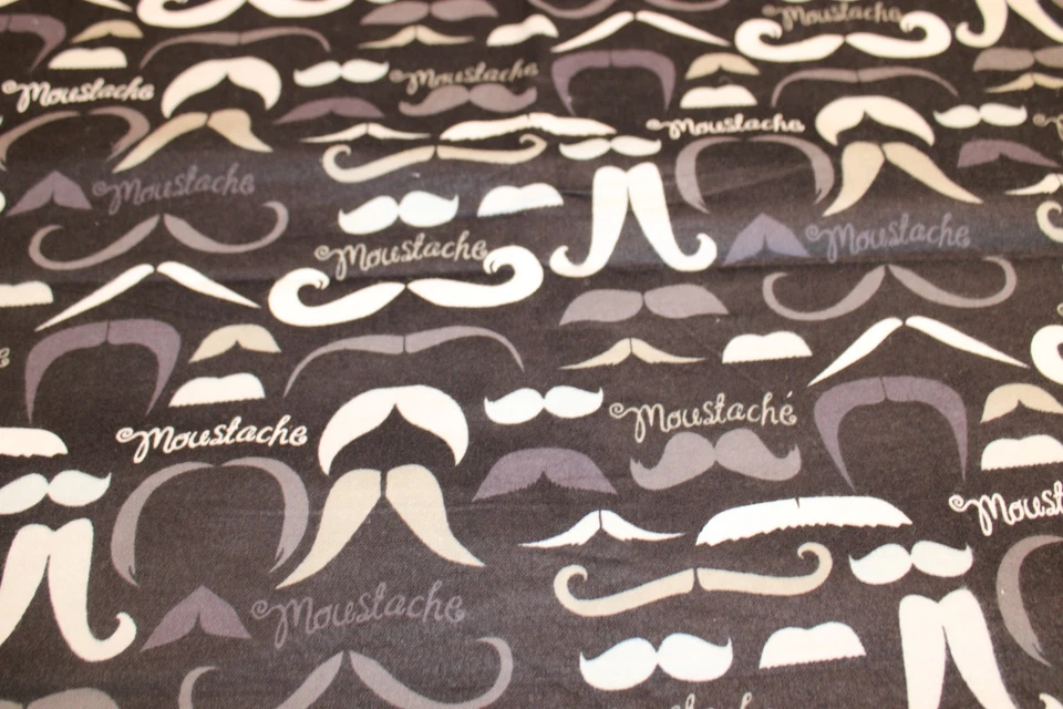 Jo Ann Cotton Flannel Fabric Gray and White Mustaches on Black 1 Yard 10 Inches - Image 2 of 4