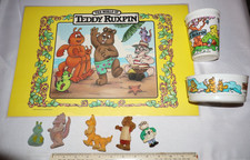 Teddy Ruxpin World of Wonder 5 3" Figures 1985-86 w placemat bowl cup toys HTF