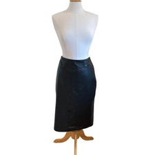 New Express Black Faux Leather Pencil Skirt, Back Slit, Lined, Minimalist, M