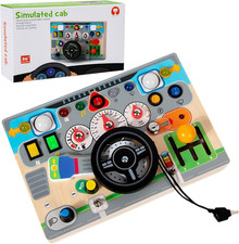 Wooden Montessori Busy Board for Toddlers 4-8 - Wooden Dashboard Steering Wheel