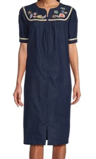 NWT GO SOFTLY PATIO XL Embroidered Sea Life Denim Zip Front Patio Dress
