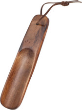 Wood Shoehorn, 6" Short Handle Shoe Horn with Leather Lanyard Non Slip Shoe Lift