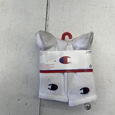 Champion Socks Youth Size 9-11 White Crew 6 Pairs Logo Athletic Solid Sport