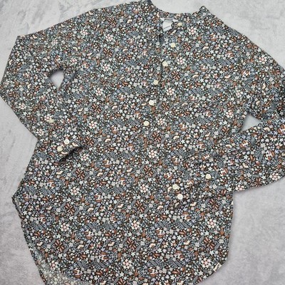 Duluth Trading Co Womens S Floral Mushroom Print Button Up Tunic Shirt Pockets