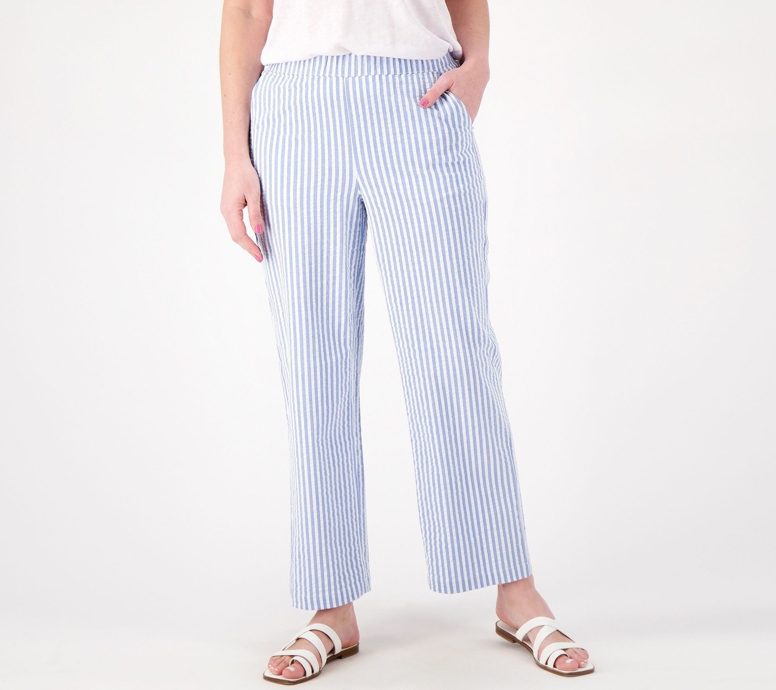 Denim & Co. Women's Plus Sz Pants 4X Seersucker Regular Wide Leg Blue A596317