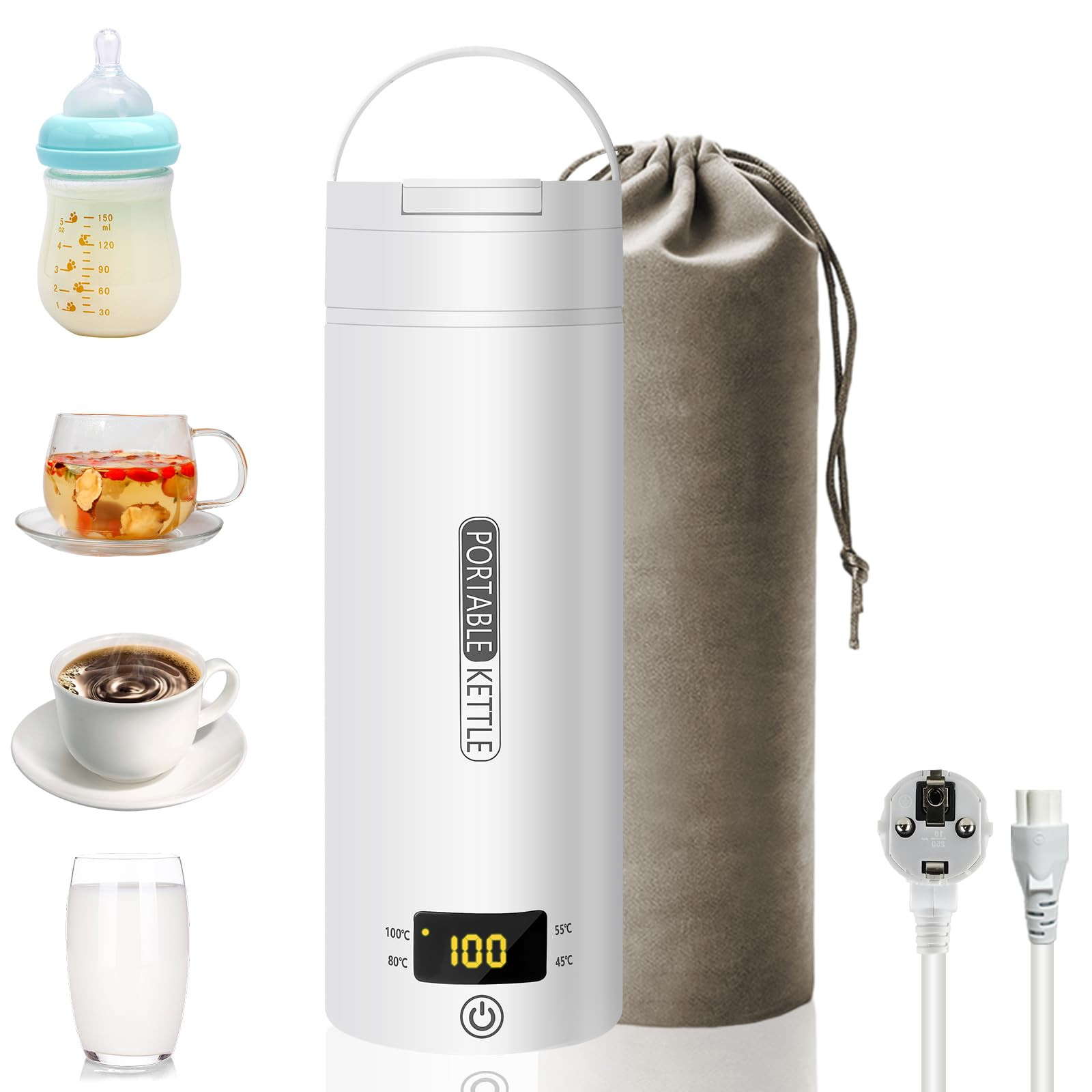Bollitore da Viaggio Piccolo Elettrico, Bollitore Portatile da 500ML/300W (w0t)