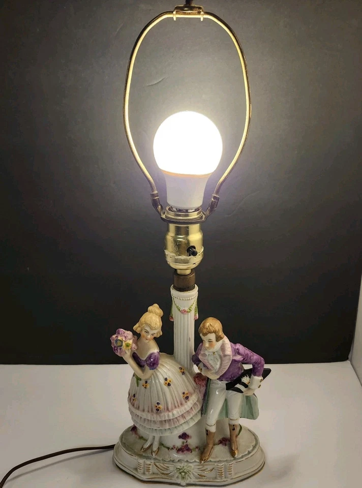 German Porcelain Figural Table Lamp Courting Couple Hand Painted Germany 16771 - Image 2 of 4