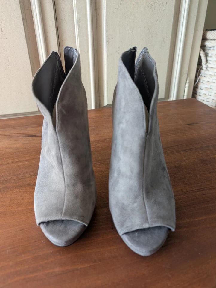 Nine West Gris Gamuza Botines Botines Peep Toe Stiletto Botas Zapatos Talla 7M Foto 2 de 4
