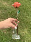 Real 24K Gold Dipped Coral Rose Preserved Lacquer Flower Anniversary Gift -Stand — photo 1