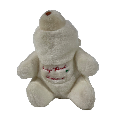 VTG Baby Gund Snuffles Baby’s First Christmas Bear Plush Rattle 1989 Off White