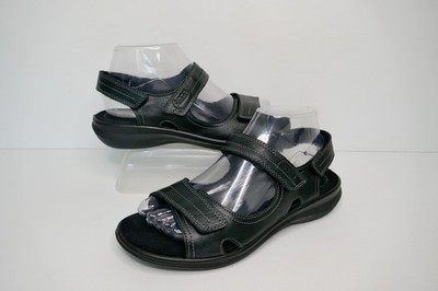 ECCO BREEZE SCHWARZ LEDER SHOCK POINT DREI STEG VERSTELLBAR WANDERSANDALEN UK 5