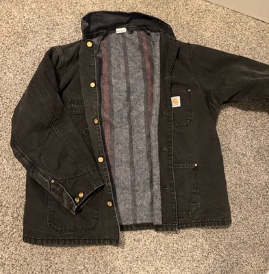 Vintage Carhartt Men's Black Lined Chore Coat Jacket Blanket Insulated Button 