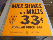 Baskin Robbins ice cream 1969 MILK SHAKE malts soda cup store sign poster 33c