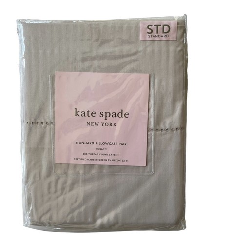 Kate Spade Set Of 2 Standard Pair Pillowcases Khaki Tan Cotton Sateen NWT